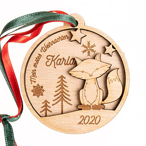 Mein erstes Weihnachten Anhänger personalisiert | Weihnachtskugel Fuchs | Weihnachtsanhänger | Weihnachtsdeko | Christbaumschmuck