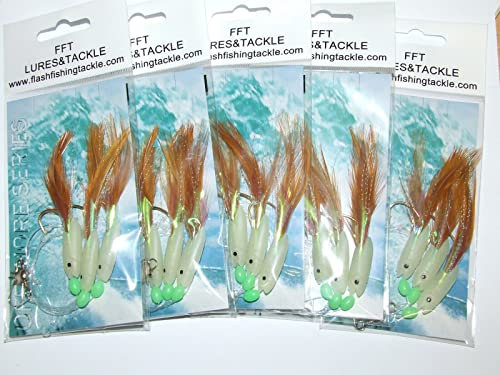 5 Packs Hokki Mackerel Cod Feather Rig 3 Hook Size 3/0 Fishing Bass Daylite