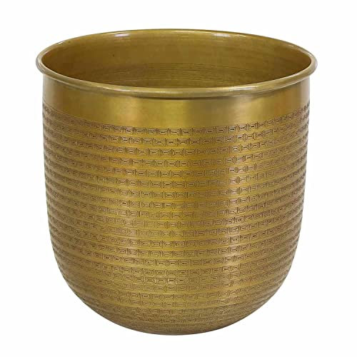 BLUMENTOPF Barcelona M 31x30 cm ÜBERTOPF PFLANZENKÜBEL Designer Blumen-KÜBEL in Antik-Gold Look rund Aluminium Hammerschlag handgefertigt Boho Casa Moro ABK203
