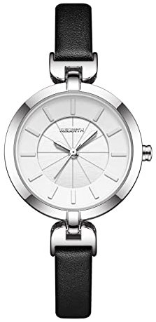 JewelryWe Damenuhr Elegant Analog Quarz Armbanduhr mit Schmal Echtleder Leder Armband Damen 30m Wasserdicht Lässige Uhr mit Dreidimensionalem Zifferblatt für Frauen Mädchen Schwarz