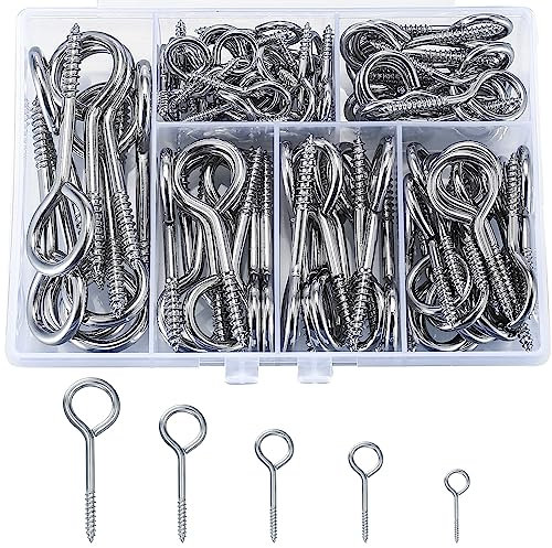 105 Piezas Ganchos de Tornillo, Pernos de Ojo con Rosca, Ganchos Cancamos, Tornillo de Gancho, Ganchos de Tornillo Ojal Atornillables con Madera Rosca para Sujetar Decoración Hogar Colgante