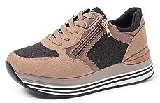 QUEEN HELENA Sneakers con Zip Laterale Casual Scarpe da Ginnastica Donna X29-22 (X29-22 Marrone, Numeric_39)