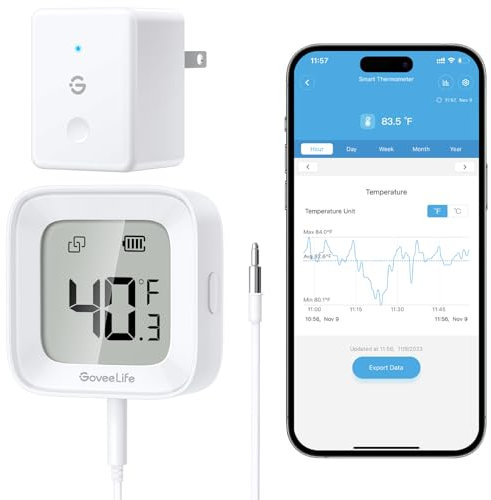 GoveeLife WiFi Freezer Thermometer Alarm, Remote App Alert with Anti-False, Wireless Smart Temperature Monitor Sensor, 2 Years Free Data Storage Export, Digital Thermometer for Refrigerator Pool Tub