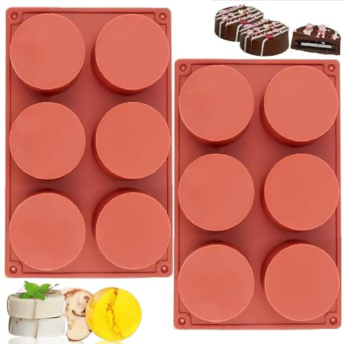 VIKKI 2PCS Round Cylinder Cookie Mold, Chocolate Candy Mold, Silicone Baking Moulds for Sandwich, Cookies, Muffin, Cupcake, Brownie Cake, Bread Pudding, Jello, Mini Soap Making (6-Cavity)