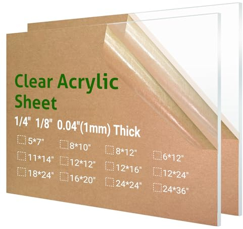 2 Pieces 8 x 10” Clear Acrylic Sheet Plexiglass - 1/8”(3mm) Thick, Use for Craft Projects, Signs, DIY Projects and More; Cut with Saw or Hand Tools, No Laser Cut