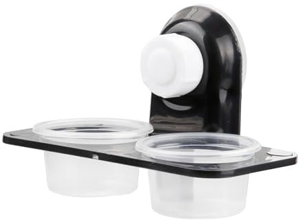 Rumyve 2PCS Reptile Feeder,Double Bowl Plastic Gecko Feeding Ledge,Removable Reptile Feeding Dish and Suction Cup