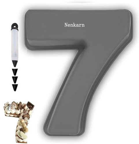 Nenkarn Number 7 Cake Tin, Silicone Number Cake Moulds with Decorating Pen, 10 Inch Number Cake Tins for Baking, Birthday and Anniversary, BPA Free, Non-Stick