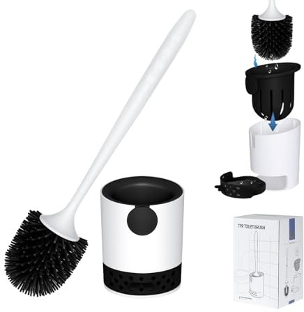 Beutrain Toilet Brush & Holders, Silicone Toilet Brush with Quick Drying Drawer Holder Set, Wall Mounted Toilet Brush Deep Cleaning Bowl Brush, 16.5 inch Extra Long Handled Toilet Brushes for Bathroom