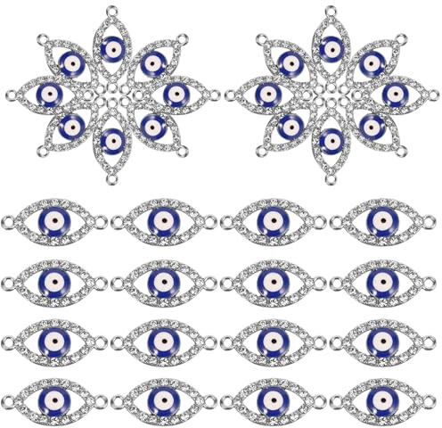 SEWACC 20pcs Evil Eye Charms for Jewelry Making, Metal Evil Eye Pendant Charms Double Hole Jewelry Pendant Beads for DIY Jewerly