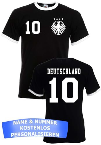 Herren T-Shirt Deutschland Trikot WM 2026 Fanartikel Personalisiert mit eigenem Namen + Nummer - Schwarz L