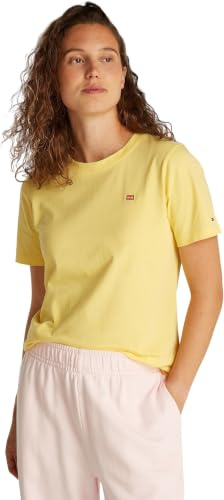 Tommy Hilfiger Damen T-Shirt Kurzarm Contrast Flag Tee mit Rundhalsausschnitt
