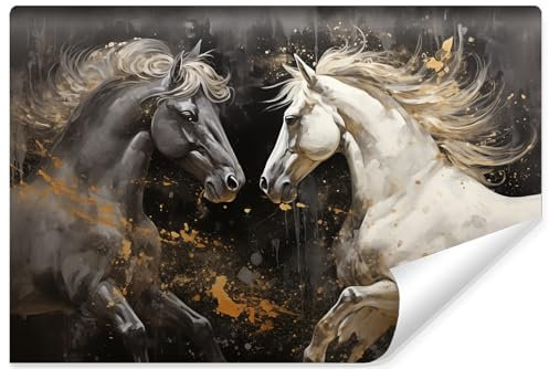 Muralo - 3D Tapete Vliestapete - Fototapete 3d Effekt - Tapete für Wohnzimmer Schlafzimmer Wandtapete - Fototapete - Zwei Pferde Motiv - Br.135cm x Hö.90cm