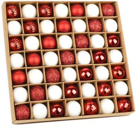 49 STK Weihnachtskugeln Rot Weiß Set,3cm Kunststoff Christbaumkugeln Haken Weihnachtskugeln Klein für Weihnachtsbaumschmuck,Baumkugeln Weihnachtsdeko Kugeln Anhänger Mini Baumschmuck Weihnachten
