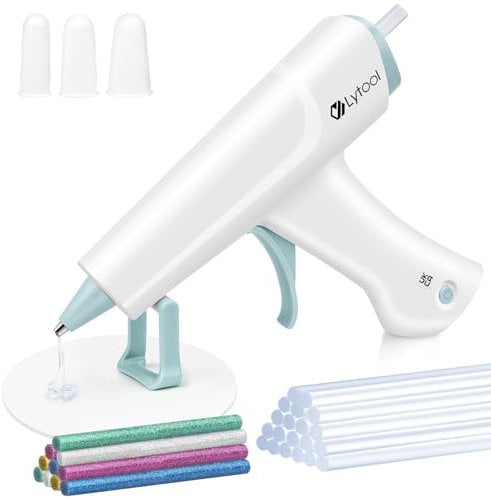 Lytool Cordless Hot Glue Gun with 2600mAh Lithium Battery, 30pcs Glue Sticks & Silicone Pad & Finger Protectors, Mini Glue Gun for DIY, Art, Craft, Gift, Festival Decoration, Home Repairs