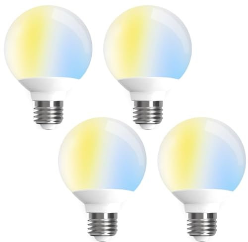 iLC LED G80 Bombilla Inteligente Alexa LED E27, Compatible con Alexa (se necesitan dispositivos Echo), 6W Bombilla CCT 2700K-6000K, Adecuado para Sala de Estar, Dormitorio (Paquete 4)