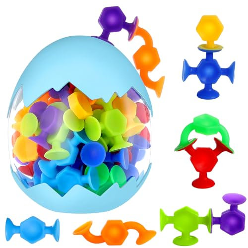 Zeawavsl 48 Pièces Jouets à Ventouse Enfants, Silicone Jouets de Bain pour Enfants, Jouet de Baignoire, Jouet Sensoriel avec œufs de Dinosaures pour 3, 4, 5, 6, 7, 8 Ans, Garçons et Filles