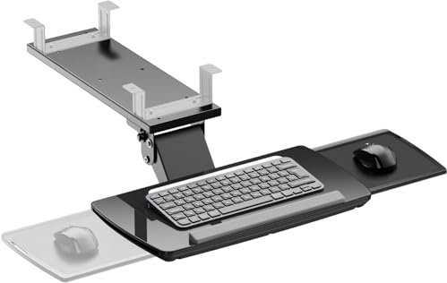 Allcam KBTUD12 Ergonomic Under-desk Keyboard Tray Tilt, Rotate, w/Adapter for Height Adjustable Standing Desks