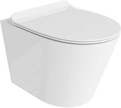 LAVITA Abattant de WC suspendu avec système d'abaissement automatique et charnières en métal - Système de chasse d'eau suspendu sans bord Tornado 3.0 - Blanc brillant