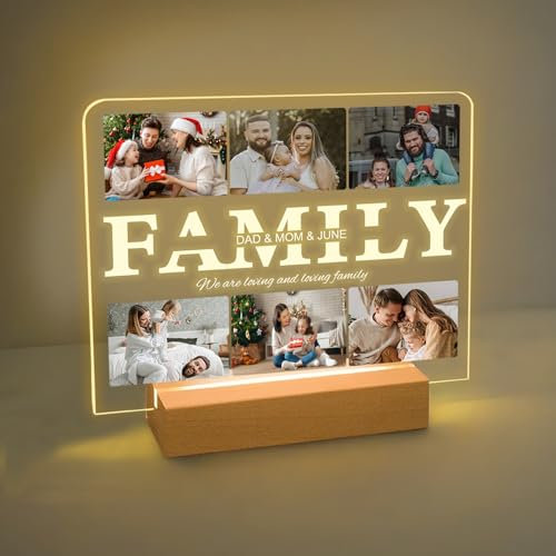 AIFLM Lampe Personnalisée avec Photo - Veilleuse de Cadre Photo Personnalisé - Cadeau Personnalisé Famille des Anniversaire - Cadeaux Famille - Cadeau de Noël Lumineux