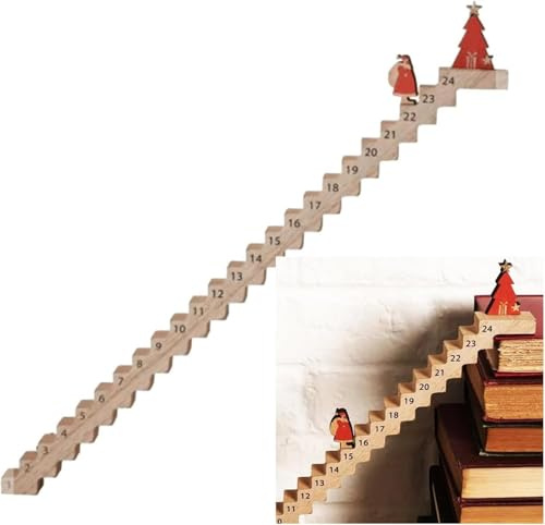 Kletternder Weihnachtsmann Adventskalender 2024 Mit Holztreppen, Weihnachts Adventskalender Mit Weihnachtsmann Der Treppen Hochklettert, Weihnachtsdekoration Mit Weihnachtsmann Für Weihnachtsdeko