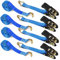 VerdeTrove Spanngurte mit Ratsche und Haken - 6M x 25MM Zurrgurte mit Ratsche Verstellbare Nockenschnallen Gurtband Zurrgurte für Motorräder, Auto, Anhänger, Haushalt（4 PCS/Blau）