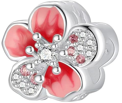 TCZNAF Fiori Rosa Ciondolo Charm Pendant Compatibile Per Europei Bracciali Regali Charms da Donna Festa della mamma San Valentino