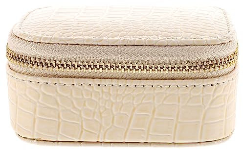 HOMOCONO Schmuckkästchen Für Reisen PU Schmuckbox Für Damen Kompakter Schmuckorganizer Für Ringe Ohrringe Armbänder Und Ketten Perlenweiß
