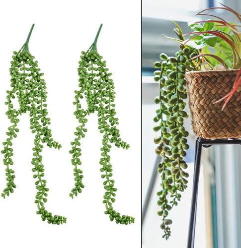 KOMUNJ 2 Stück Künstlich Pflanzen Hängend Sukkulenten, Künstliche Hängepflanzen, Fake Hängend Plastikpflanzen, Künstliche Pflanzen für den Innenbereich Draussen Regal