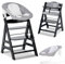 hauck Hochstuhl Alpha+ Newborn Set mit 2in1 Bouncer - Mitwachsender Holz Babyhochstuhl ab Geburt, inkl. Sitzauflage & Neugeborenenaufsatz - Schwarz