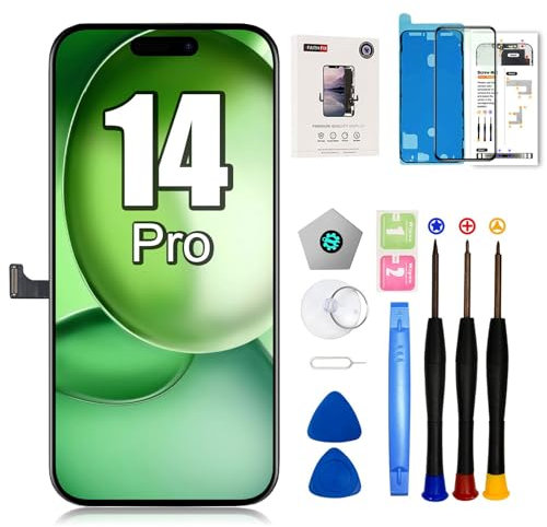EFAITHFIX Ersatzbildschirm für iPhone 14 Pro 6,1 Zoll LCD 3D Touch Display Full HD Digitizer Rahmen Montage (A2650, A2889, A2890, A2892) mit Reparaturwerkzeug-Set, Displayschutzfolie, wasserdichter