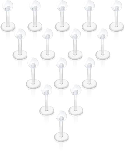 Gojewen 15er Plastik Lippenpiercing 6mm Labret Stecker 1,2mm Kunststoff Flexibel Acryl Piercing Lippe Tragus Retainers