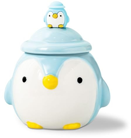 Pinguin Tasse, Lustige Tasse, Keramik Tasse mit Deckel und Löffel, 3D Tasse Kaffee, Pinguin Geschenk Cute Mug, Süße Tassen Geschenk für Geburtstag, Abschluss, Weihnachten, Halloween 400ML(Blau)