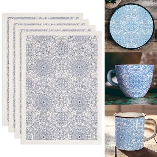 SUPERDANT 4 STÜCK Vintage Mandala Unterglasur Transfers Mandala Muster Transfer Aufkleber Keramiks Aufkleber Keramik Porzellan Ton Transferpapier Für Keramik Überglasur Emaille Aufklebers