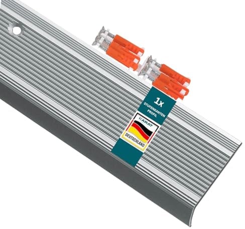 KARAT Treppenkantenprofil L-Form vorgebohrt - Silber - eloxierte Stufenkantenprofil für Parkett und Laminat 1 Stück, 90 cm Länge 3x3,5 cm - Integral