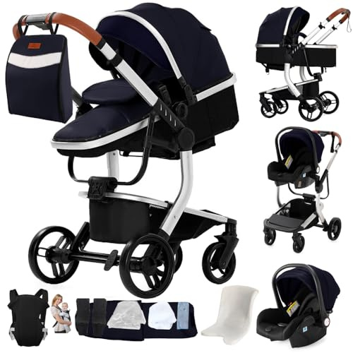 3 in 1 Kinderwagen YG-Blau | Einfaches Falten, komfortable Panoramasicht, ideal für Ausflüge mit Ihrem Baby.