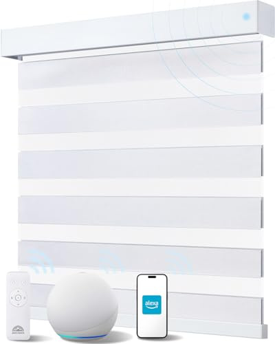 JaeJaes Tende Zebra Intelligenti per Finestre, Tende Elettriche Alexa con Telecomando, Tende Automatiche per Finestre Interne con Filtraggio della Luce e Protezione della Privacy (80L x 183A cm