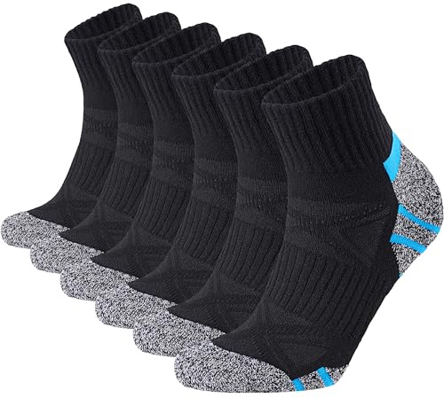Stoeury Calcetines Cortos Hombre 6 Pares, Calcetines Hombre Tobilleros de Deporte con Algodón - Diseño Acolchado Anti-Ampollas, Soporte de Arco y Cuidado Anti-Fricción para Running y Tenis