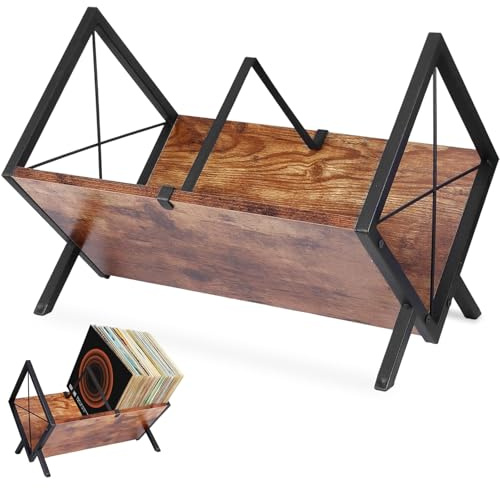 PENRUNKA Porta Dischi in Vinile Mobile con Divisore Antiscivolo, Porta Contenitore Dischi Vinili da 80 LP Multifunzionale Minimalista e Retrò per Stoccaggio CD, Album, Riviste, Libri