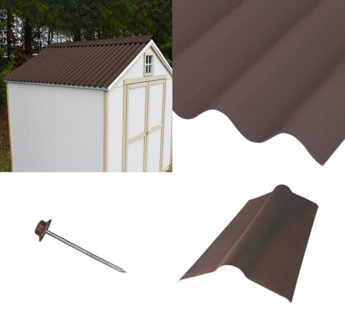 Shed Roofing Kit - Corrugated Bitumen Roof Sheets, Ridge & Fixings with Coverage Up to 6ft x 8ft for Apex Roofs (Brown)