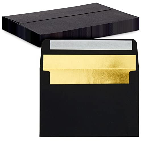 50 Pack Black Envelopes with Gold Lining for Wedding Invitations, Greeting Cards, Birthday Cards, Self-Adhesive (A6, 10x15 cm)