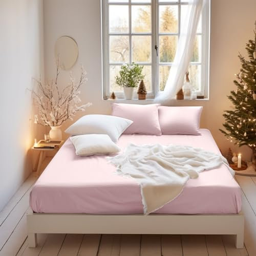 MOHAP Cooling King Size Fitted Sheet Pink with Extra Deep 16 inch 40 cm Pocket Bed Sheet Only Bedsheet Brushed Microfiber Bottom Sheet for King Bed 150x200 Pink