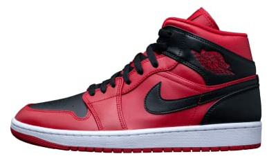 Nike AIR JORDAN 1 MID, Men's Basketball Shoe, Black Noble Red White, 7 UK (41 EU)