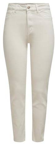 ONLY Womens Onlemily Life Hw St Raw Crpank Col Noos Jeans, Ecru, 22 UK
