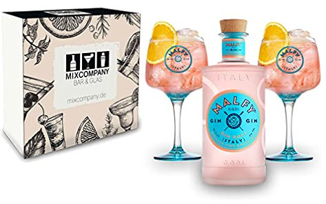 Malfy Gin Giftbox Set - Malfy Gin Rosa 0,7l - 700ml (41% VOL) + 2 Malfy Gin Ballon Gläser/Glas in Geschenkverpackung - [Enthält Sulfite]