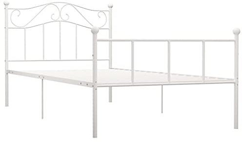vidaXL Bettgestell Bett Metallbett Schlafzimmerbett Einzelbett Bettrahmen Schlafzimmermöbel Ehebett Lattenrost Weiß Metall 100x200cm