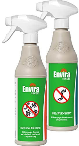 Envira Holzwurm Pack - Holzwurmspray Universal Insektenspray - Geruchlos & Auf Wasserbasis - 2 x 500 ml