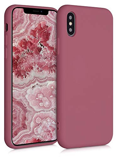 kwmobile Carcasa Compatible con Apple iPhone XS Funda de Silicona - Flexible con Interior de Microfibra - Suave Protector antigolpes - Rosa Oscuro