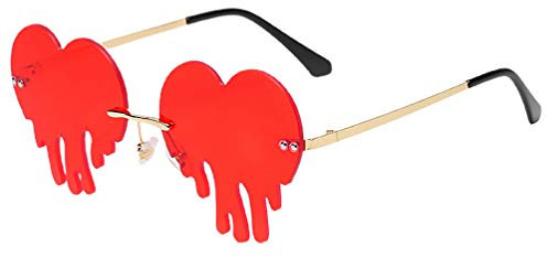 VALICLUD Neuheit Sonnenbrille für Frauen Schmelzen Tropfende Brille Herzförmige Randlose Sonnenbrille Farbige Linse 1 Paar Rot