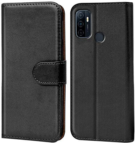 Verco Handyhülle für Oppo A53s Hülle, Bookcase Tasche Flipcover für Oppo A53 / A53s Case [Kartenfächer/Aufstellfunktion], Schwarz