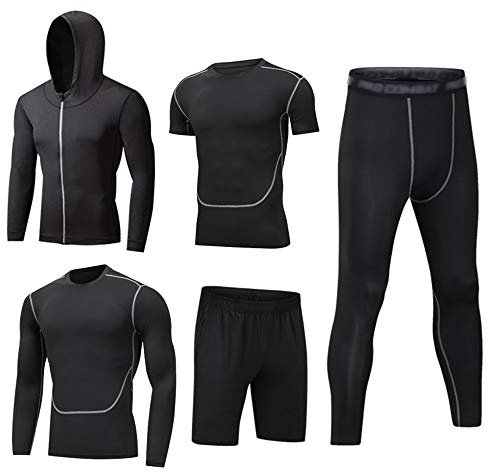 HZQIFEI Herren 5 Stücke Sport Anzug Schnell Trocken Joggen Kleidung Strumpfhosen Laufanzüge Kompression Shirt Gym Training Lauf Trainingsanzüge (Stil#3, XXL)